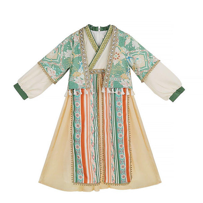 Ethnic Style Girls Hanfu Dress Set Chinese Traditional Colourful Clothing