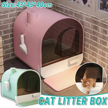 Fully Enclosed Cat Litter Pan Large Litter Box with Drawer Cat Toilet Tray