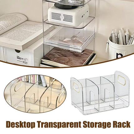 Acrylic Desktop Book Stand Transparent Office Storage Box File Rack Pen Holder