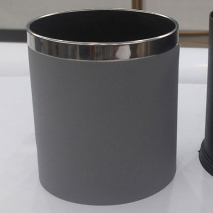 Durable Hotel Trash Bin Leather Wastebasket Office Room Metal Lining 26x22cm