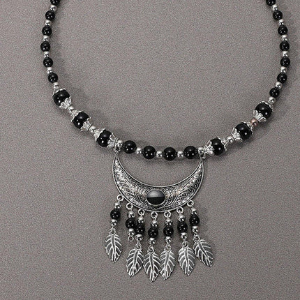 Vintage Ethnic Crescent Leaf Fringe Headpiece Forehead Chain Boho Fashion