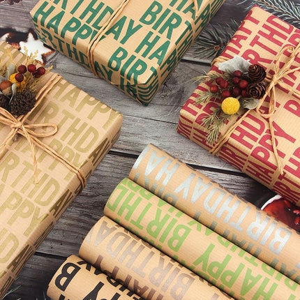 Vintage Kraft Wrapping Paper Happy Birthday Gift Box Wrapping Paper for Presents