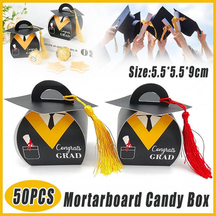50 Pcs Graduation Cap Candy Box Striped Bachelor Doctor Party Gift Carton