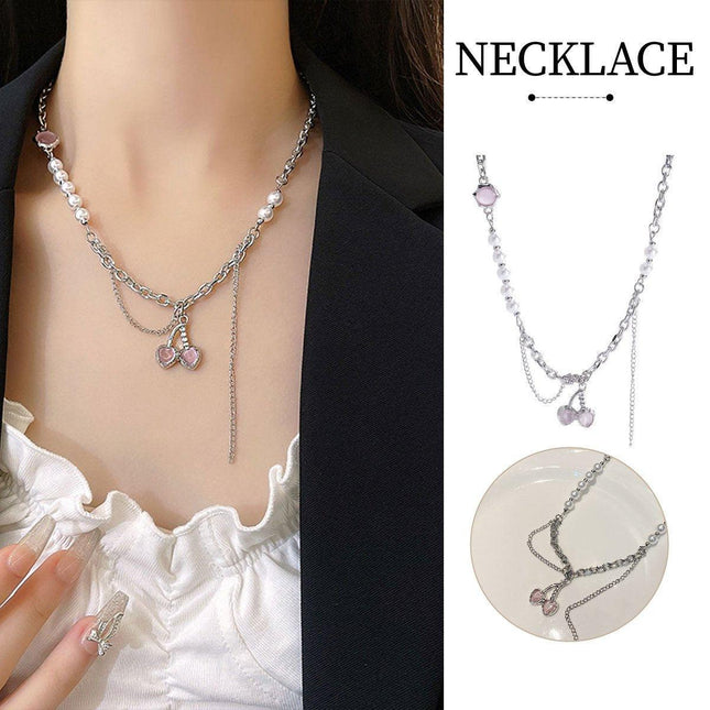 Pink Cherry Pendant Necklace Fashion Jewellery for Women Girls Cute Gift Idea