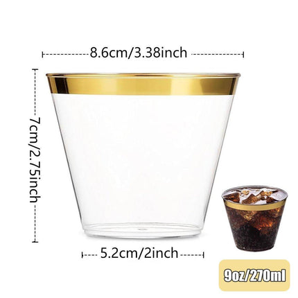 100pcs 9OZ Hot Gold Silver Plastic Wine Cup Western Food Cup Ice Cream