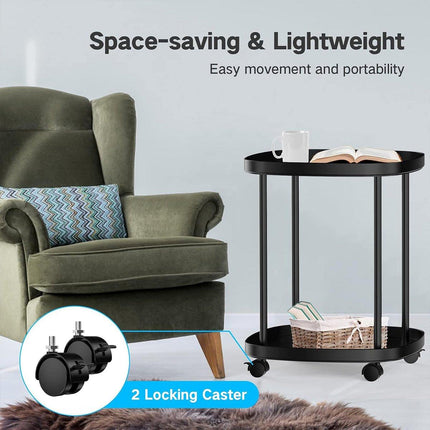 2 Tier Mobile Side Table Coffee Table with Storage Shelf Living Room Furniture