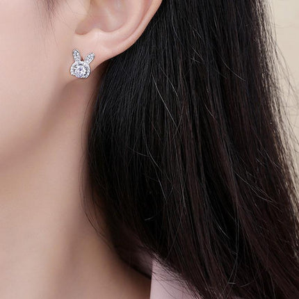 Silver Crystal Rabbit Ear Drop Dangle Earrings Women Fashion Jewelry Girl Gift - Aimall