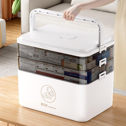 Large Portable Medicine Storage Box Multi-layer Plastic First Aid Emergency Box
