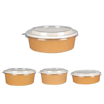 Take-Away Kraft Paper Salad Bowl Food Grade Takeout Tableware Food Bowl With Lid - Aimall