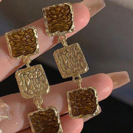 Vintage Brown Gold Dangle Earrings Women Girls Retro Bohemian Fashion
