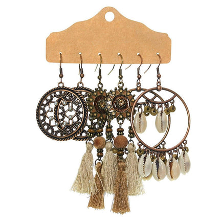 3Set Pairs Bohemian Style Earrings Retro Ethnic Fashionable Romantic Su Earrings