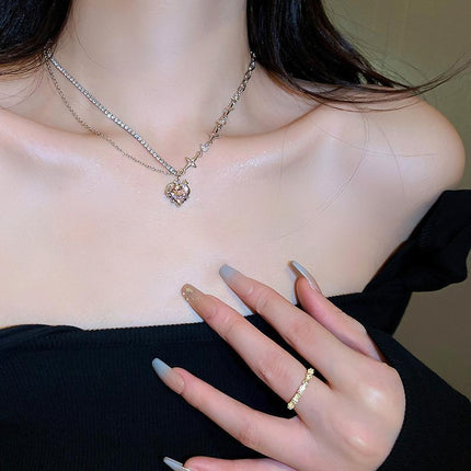 Fashion Creative Steel Heart Pendant Necklace Clavicle Chain Women Jewelry Gift - Aimall