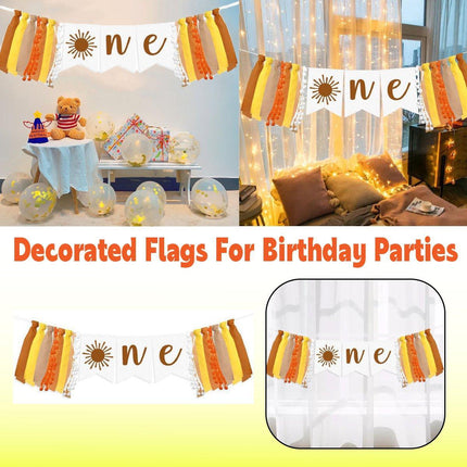 Birthday Party Flag High Chair Decoration Sun Theme Baby Flag Cloth Flowers