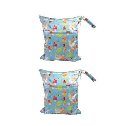 2PCS Cartoon Printed Diaper Bag Double Zipper Washable Storage Organizer