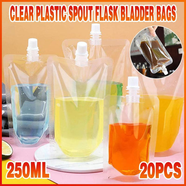 20PCS 250ML Clear Plastic Spout Flask Bladder Bags Alcohol Pouch Leak Proof Cap - Aimall