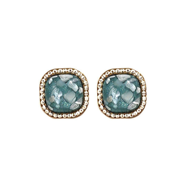 Vintage Green Square Geometric Stud Earrings Crushed Shell Jewelry for Women