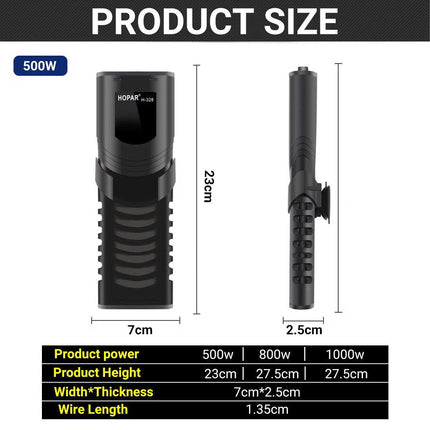 500/800/1000w Submersible Temperature Control Rod with LED Display for Fish Tanks