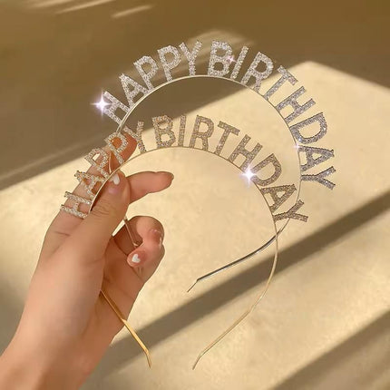 New Happy Birthday Headband Girl Letter Rhinestone Crown Hair Band Birthday Hat - Aimall