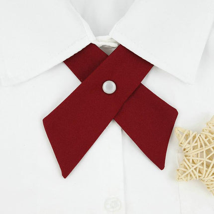 Large Women Criss-Cross Bow Tie School Girl Uniform Solid Adjustable Pre Tied Necktie - Aimall