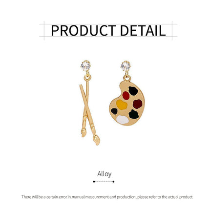 Artistic Asymmetric Earrings Brush and Drawing Board Design Creative Jewelry