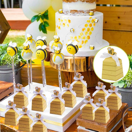 50PCS Bee Party Candy Box Chocolate Box with Ribbon Yellow Gift Boxes