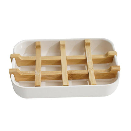 Soap Dish Bamboo Wooden Drain Container Bathroom Shower Soap Holder Case - Aimall
