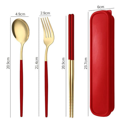 5PC Stainless Steel Portable Cutlery Set - Fork Spoon for Travel & Picnic - Aimall
