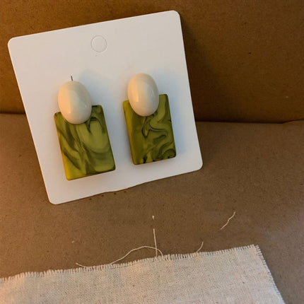 Green Square Vintage Earrings Retro Style Jewellery Women Girls Fashion Gift
