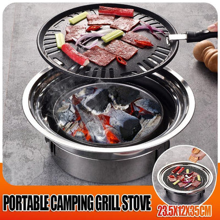 Korean Style Table Charcoal Portable BBQ Grill Camping Outdoor Stainless 40cm - Aimall