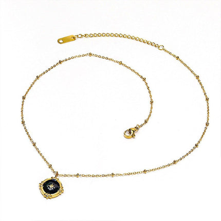 Black Polaris Oval Pendant Necklace Simple Court Style Fashion Jewelry Women