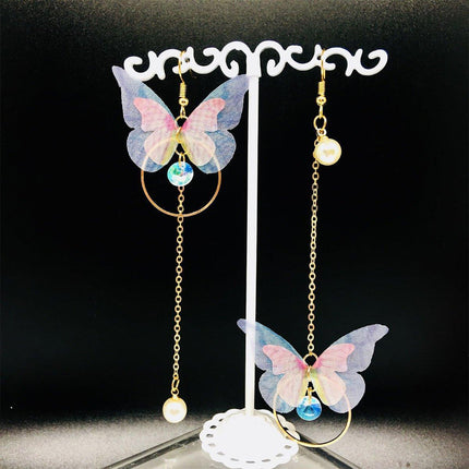Butterfly Drop Earrings Asymmetrical Long Circle Fringe Dangle Women Jewelry