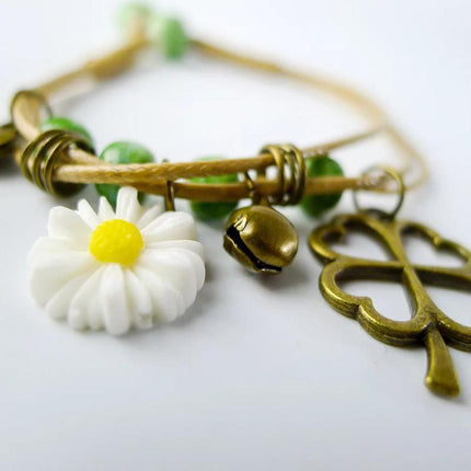 Flower Pendant Waxed Thread Rope Ceramic Beaded Wristband Bracelet Birthday Gift - Aimall