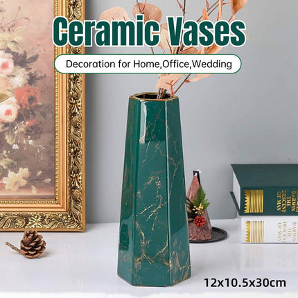 Marbled Ceramic Vase Simple Home Living Room Decor Flower Arrangement Piece