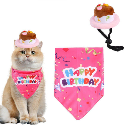 Pet Birthday Cake Hat and Triangle Towel combination Fun Party Dress Up for Pets