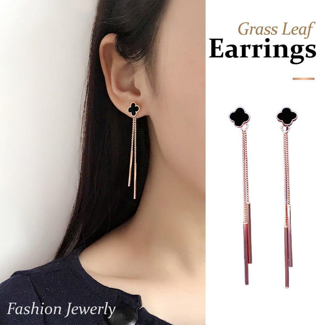 Four-leaf clover silver needle Korean temperament women's long style versatile earrings