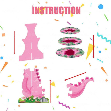 3 Tier Cartoon Dinosaur Party Cake Display Stand Dessert Cupcake Rack Holder