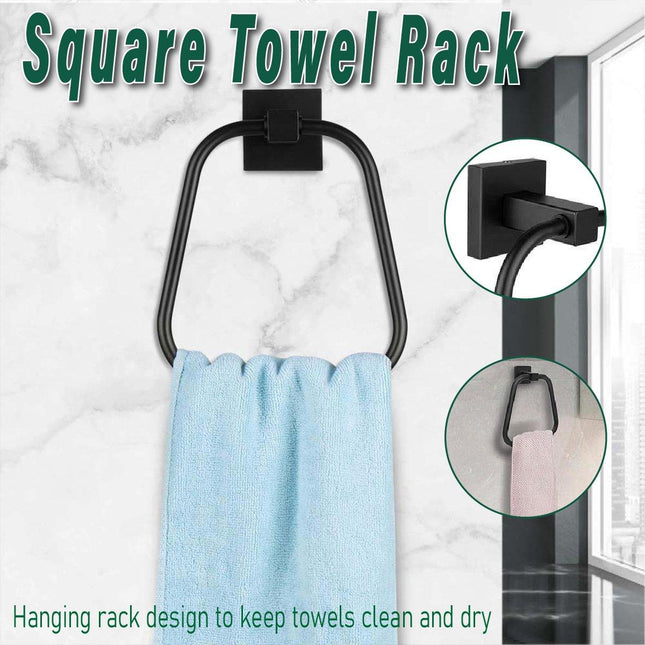 Towel Ring Rectangular Towel Rack Wall Mount Towel Hanging Ring for Bathroom