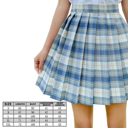Women Pleated Skirts School Uniform High Waist Plaid Skirt Students Clothes