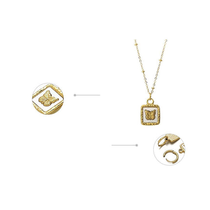 Vintage Butterfly Pendant Necklace and Earrings Set Fashion Jewelry Gift for Her