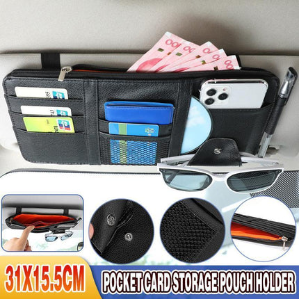 Car Sun Visor Organizer Pocket Card Storage Pouch Holder with Zipper Net Black - Aimall