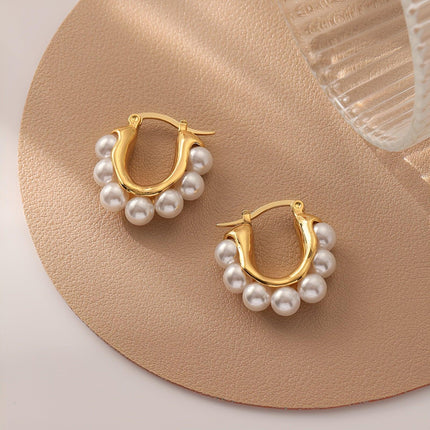Pearl Hoop Earrings for Women Simple Fashion Brass Unique Statement Jewelry