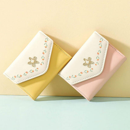 Small Wallet Women Tri-Folded Wallet Cash Pocket Flowers Card Holder Coin Purse