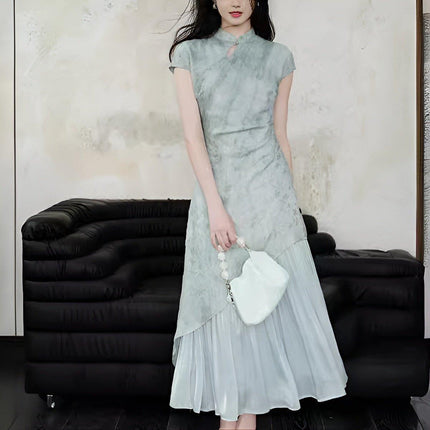 New Retro Chinese Style Slim Fit Cheongsam Dress Wrap Hip Long Skirt Feminine