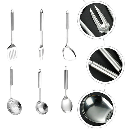 6PCS Stainless Steel Kitchen Utensil Set with Frying Spatula Colander and Spoon