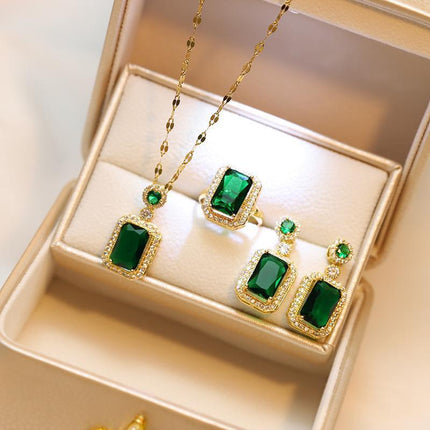 Vintage Paraiba Tourmaline Emerald Gemstone Earrings Ring Necklace Women Gift - Aimall