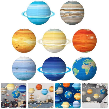 8PCS Foldable Planet Paper Lantern DIY Handmade Round Star Theme Party Decor