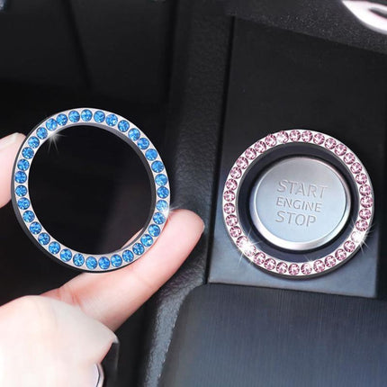 1x Silver Car SUV Decorative Button Start Switch Diamond Ring Auto Accessories - Aimall