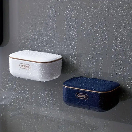 Household Wall Mounted Soap Box With Lid Drainage Non Punch Bathroom Storage Box
