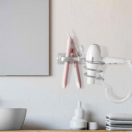 Wall Mounted Hair Dryer Holder Bathroom Storage Rack Curling Iron Organizer