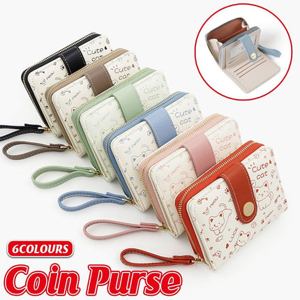Cute Kitten Wallet Zipper Coin Purse for Girls Women Card Holder Student Style
